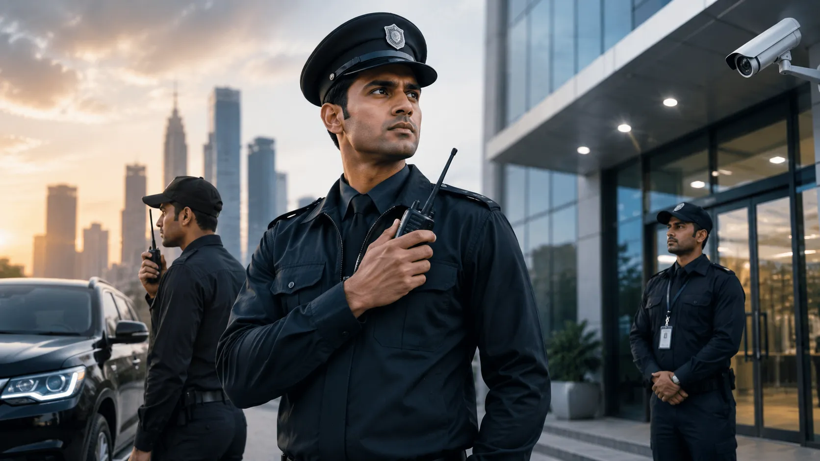 Security Guard standing outside office building